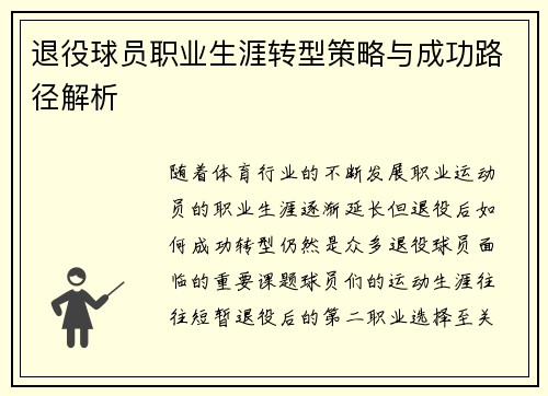 退役球员职业生涯转型策略与成功路径解析